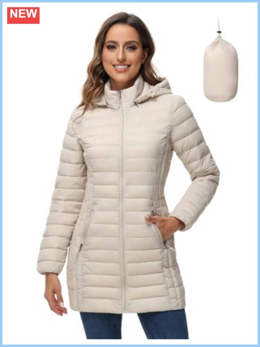 Lightweight Packable Quilted Puffer Jacket Detachable Hood Travel Coat